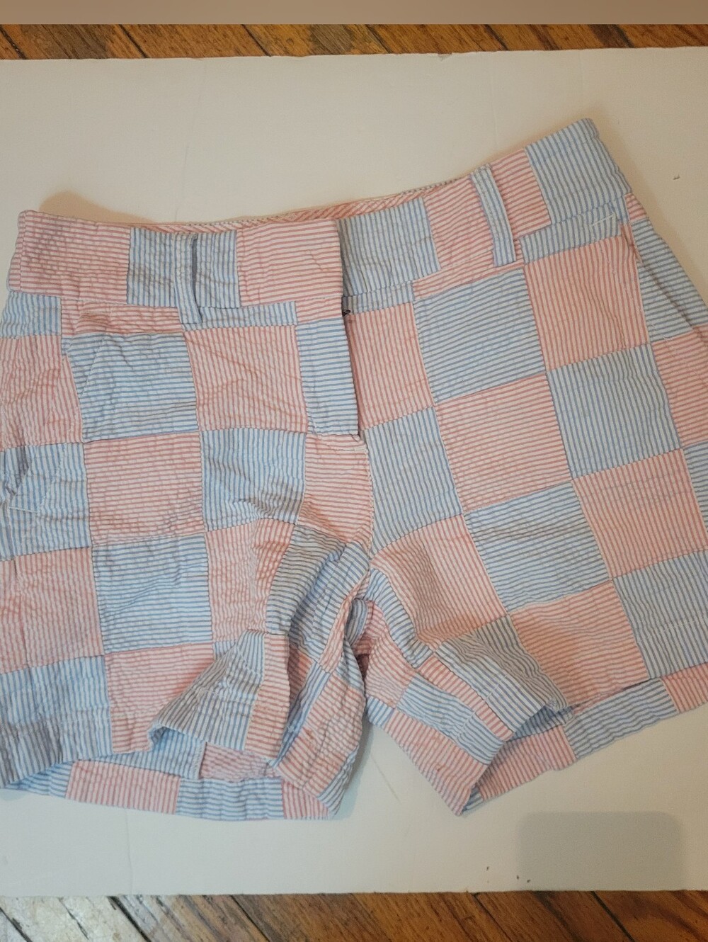 Vineyard Vines Seersucker Patchwork Shorts Pink Blue Plaid 4 EUC Preppy Nautical